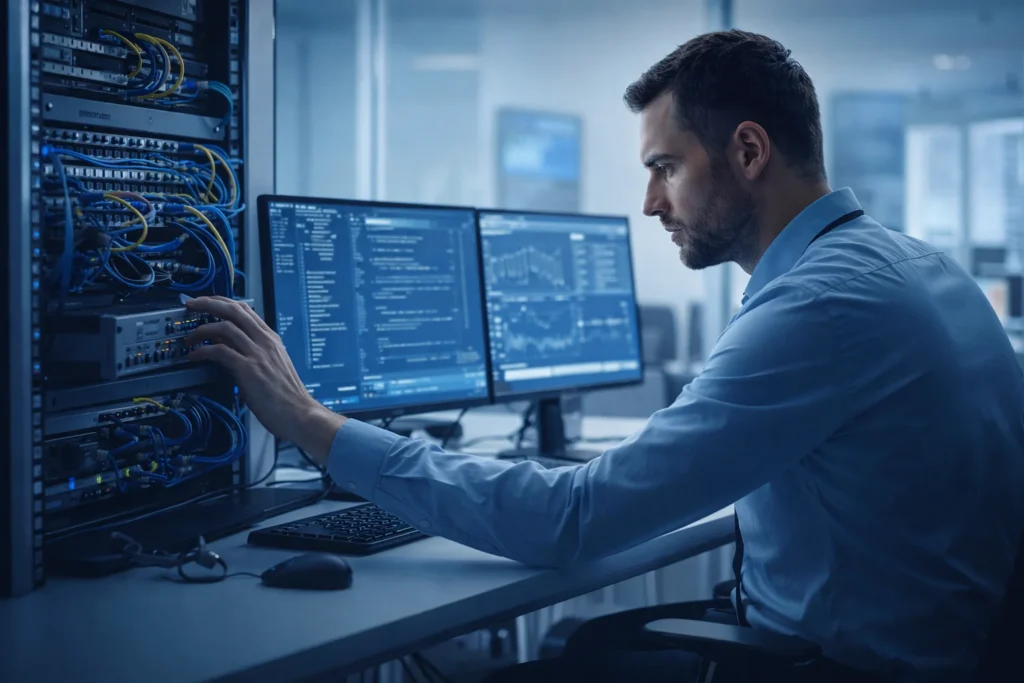 Soporte técnico por evento para empresas realizado por técnico profesional en oficina ordenada