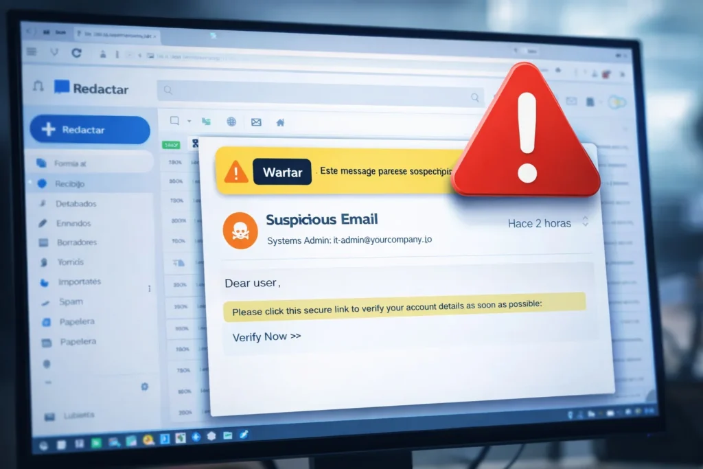 Ataque de phishing por correo electrónico — riesgo de seguridad informática para empresas