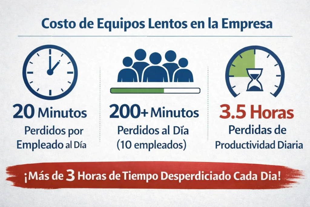 Gráfico que ilustra el costo de productividad por computadoras lentas en una empresa