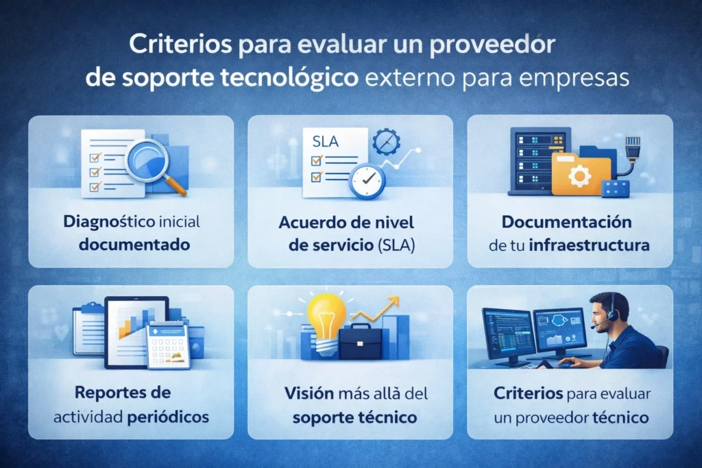 Criterios para evaluar un proveedor de soporte tecnológico externo para empresas
