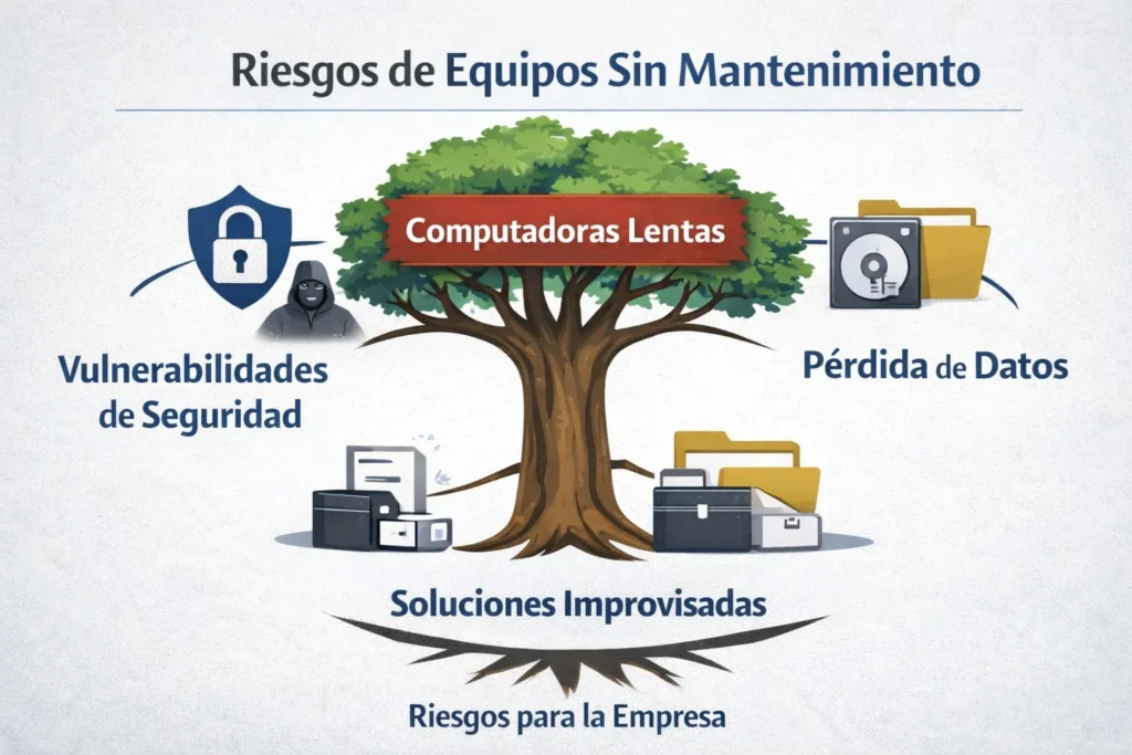 Diagrama de riesgos tecnológicos en empresas con equipos de cómputo sin mantenimiento